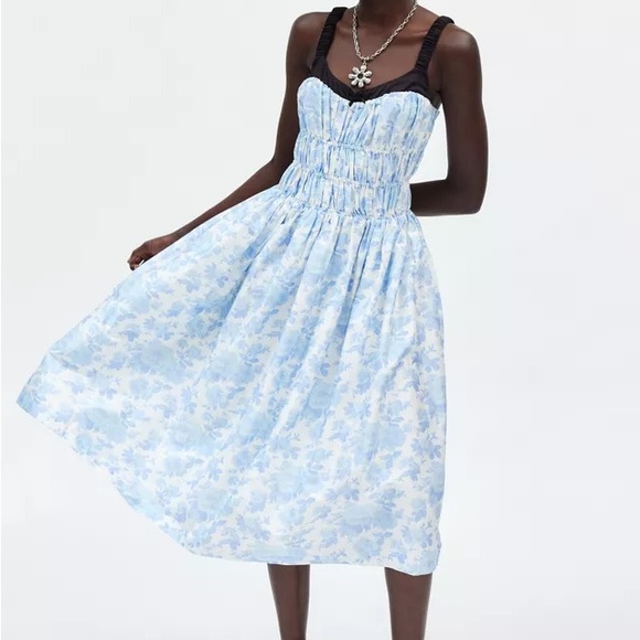 $289 NWT Blue For Love And Lemons “Oliver” Floral Midi Dress Sz Small - Picture 1 of 10